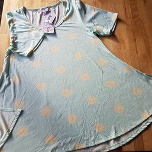 NWT LLR S Light Aqua w/ Cream Dots Perfect T